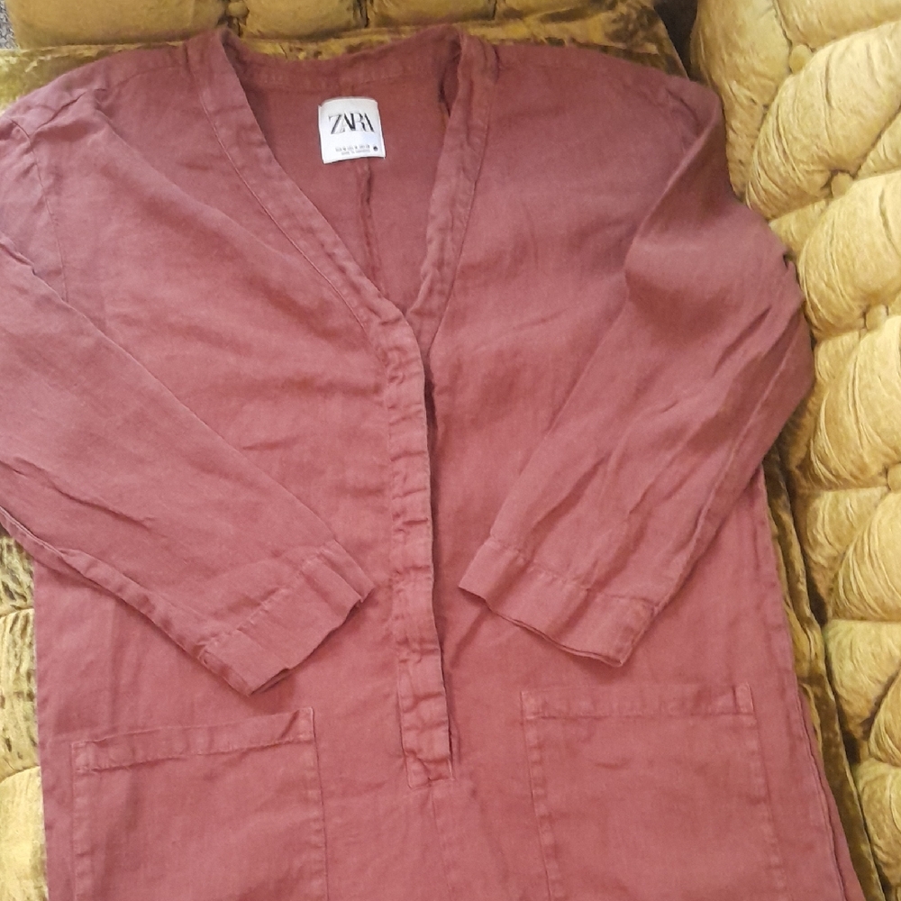 Zara Comfy Brown Linen V-Neck Jumpsuit